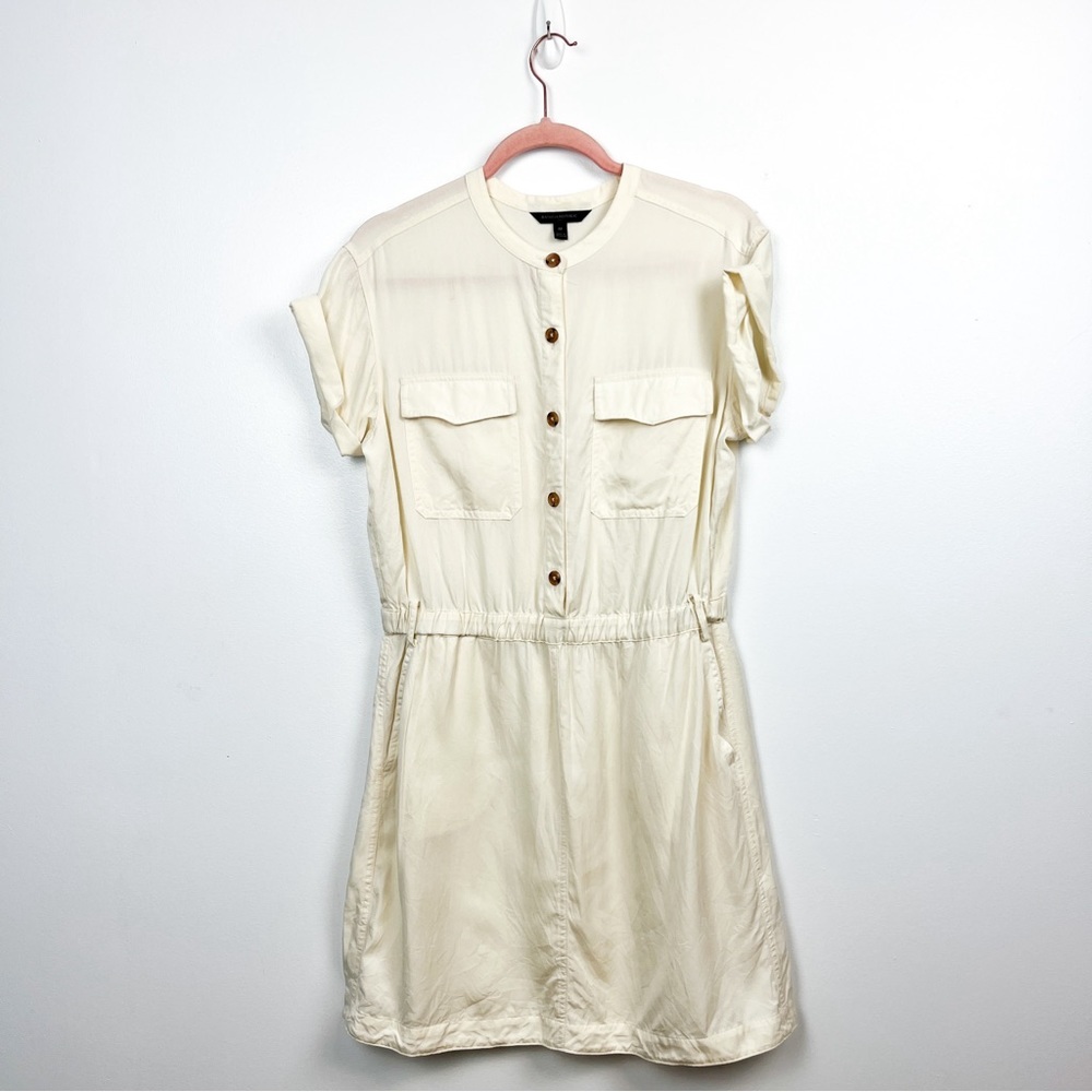 Banana Republic Off-White Cream Button-Up Short Sleeve Dress with Pockets
